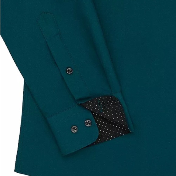 Calabrum | Men’s Regular Fit Dress Shirt Dark Teal Green Long Sleeve - Picture 3 of 8